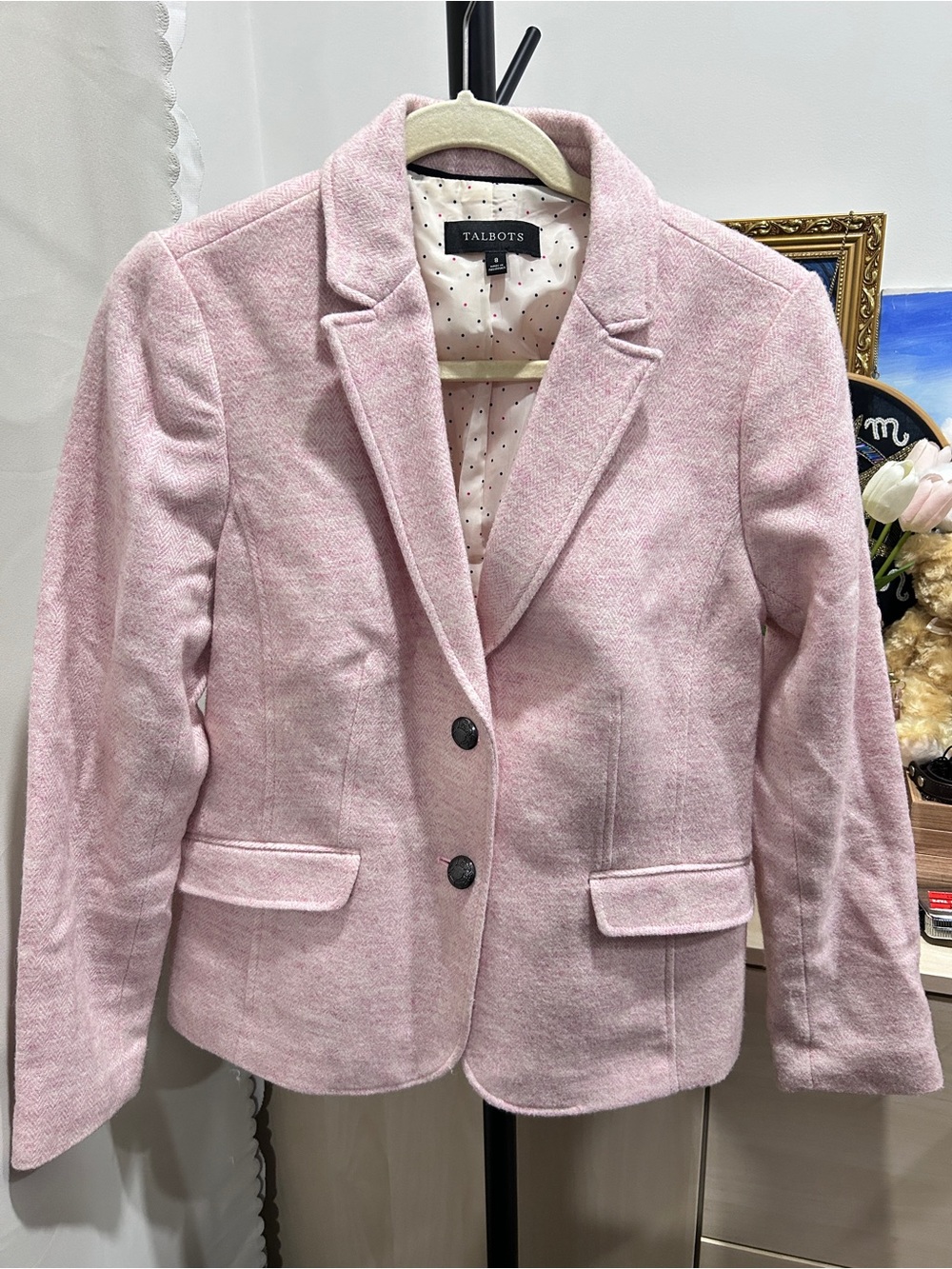 Talbots Light Pink Notch-Lapel Wool-Blend Blazer